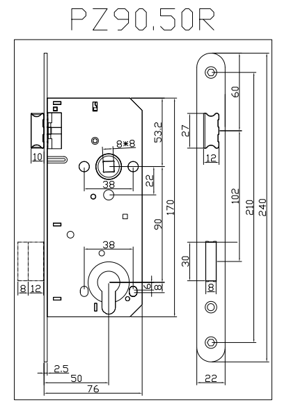 PZ90.50R Serratura per porta